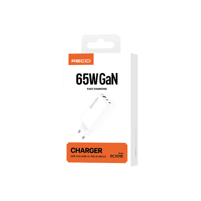 Recci RC109E Type-C PD & USB-A GaN Teknolojili Hızlı Şarj Başlığı 65W Recci RC109E Type-C PD & USB-A GaN Teknolojili Hızlı Şarj Başlığı 65W